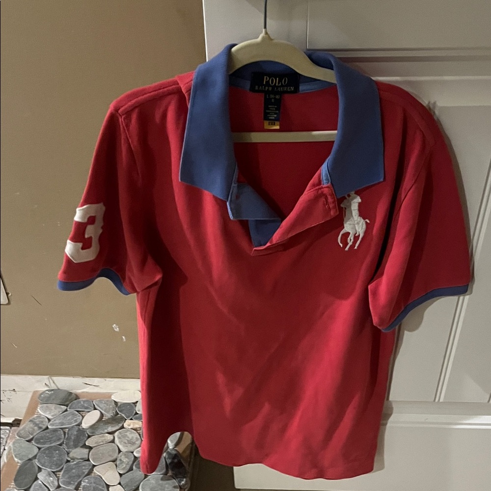 Polo by Ralph Lauren Red Polo Shirt with Blue Trim
